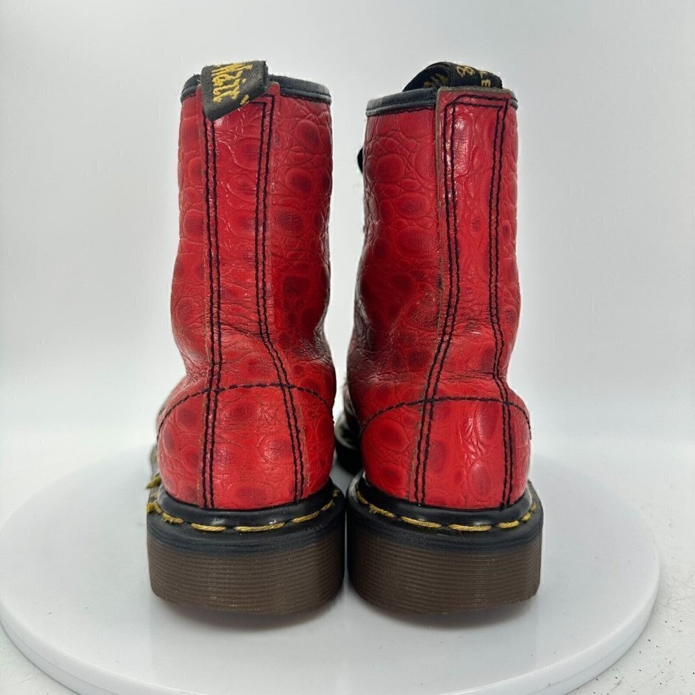 Dr Martens Women Size 5 Croco Red Snake Patent Leather 8 Eye Combat Boot - Picture 6 of 13